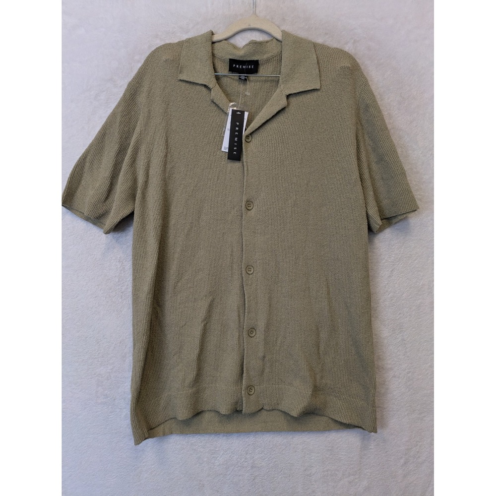 Premise Men's‎ Size M Sage Green Knit Short Sleeve Button Down Shirt NWT